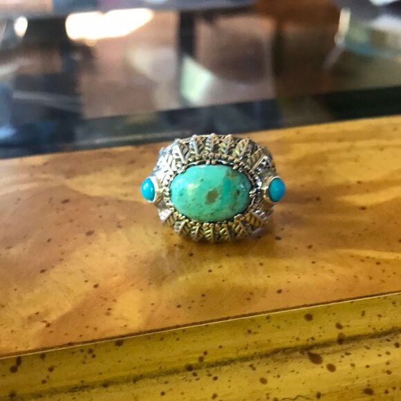 Natural Blue Turquoise Sterling Silver Feather Ring Size 9 - Picture 3 of 6
